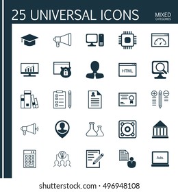 Set Of 25 Universal Icons On Paper, Chemical, Chip And More Topics. Vector Icon Set Including Security, Chemical, Reminder And Other Icons.