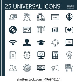 Set Of 25 Universal Icons On Decision Making, Wireless, Warranty And More Topics. Vector Icon Set Including Library, Collaboration, Announcement And Other Icons.