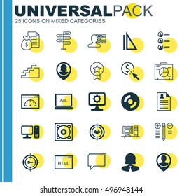 Set Of 25 Universal Icons On Music, Report, Blank Cd And More Topics. Vector Icon Set Including Blank Cd, Personal Skills, Growth And Other Icons.