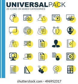 Set Of 25 Universal Icons On Personal Skills, Human Mind, Music And More Topics. Vector Icon Set Including Time Management, Human Mind, Collaborative Solution And Other Icons.