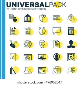 Set Of 25 Universal Icons On Market Research, Innovation, Education Center And More Topics. Vector Icon Set Including Chemical, Computer, Innovation And Other Icons.