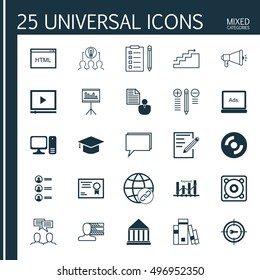 Set Of 25 Universal Icons On Connectivity, Decision Making, Growth And More Topics. Vector Icon Set Including Discussion, Job Applicants, Blank Cd And Other Icons.