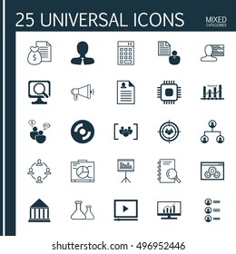 Set Of 25 Universal Icons On Laptop, Personal Skills, Female Application And More Topics. Vector Icon Set Including Female Application, Blank Cd, Personal Skills And Other Icons.