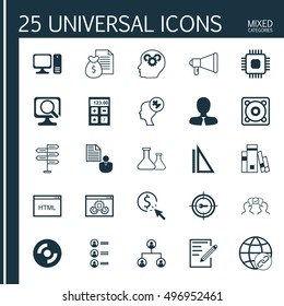 Set Of 25 Universal Icons On Chip, Connectivity, Opportunity And More Topics. Vector Icon Set Including Chip, Announcement, Computer And Other Icons.