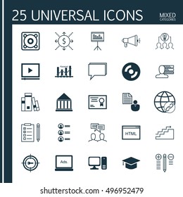Set Of 25 Universal Icons On Growth, Education Center, Library And More Topics. Vector Icon Set Including Discussion, Personal Skills, Conference And Other Icons.