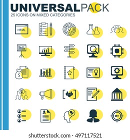Set Of 25 Universal Icons On Questionnaire, Presentation, Collaborative Solution And More Topics. Vector Icon Set Including Opportunity, Paper, Keyword Marketing And Other Icons.