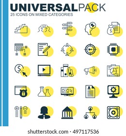 Set Of 25 Universal Icons On PPC, Chemical, Collaboration And More Topics. Vector Icon Set Including Library, Board, Tree Structure And Other Icons.