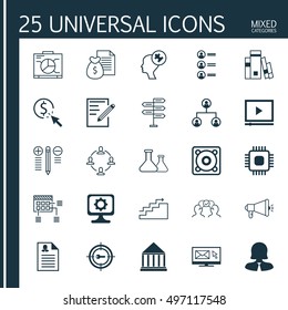 Set Of 25 Universal Icons On Pc, Female Application, Growth And More Topics. Vector Icon Set Including Chip, Opportunity, Pc And Other Icons.