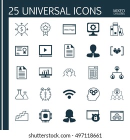 Set Of 25 Universal Icons On Brain Process, Collaborative Solution, Manager And More Topics. Vector Icon Set Including Security, Manager, Business Woman And Other Icons.