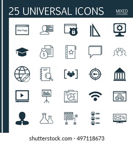 Set Of 25 Universal Icons On Education Center, Manager, Connectivity And More Topics. Vector Icon Set Including Video Player, Questionnaire, Board And Other Icons.