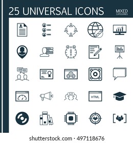 Set Of 25 Universal Icons On Blank Cd, Library, Conference And More Topics. Vector Icon Set Including Pin Employee, Conference, Coding And Other Icons.