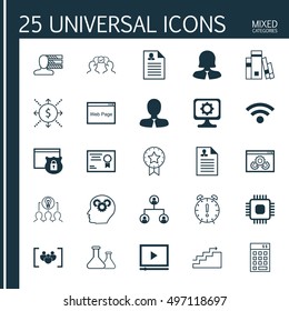 Set Of 25 Universal Icons On Personal Skills, Brain Process, Video Player And More Topics. Vector Icon Set Including Brain Process, Investment, Money And Other Icons.