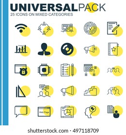 Set Of 25 Universal Icons On Coaching, Growth, Reminder And More Topics. Vector Icon Set Including Paper, Warranty, Wireless And Other Icons.