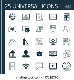 Set Of 25 Universal Icons On Analysis, Financial, Wireless And More Topics. Vector Icon Set Including Wireless, Website Performance, Schedule And Other Icons.