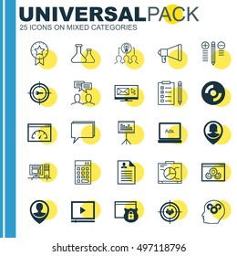 Set Of 25 Universal Icons On Blank Cd, Conference, Digital Media And More Topics. Vector Icon Set Including Employee Location, Computer, Security And Other Icons.