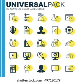 Set Of 25 Universal Icons On Pc, PPC, Time Management And More Topics. Vector Icon Set Including Time Management, Conference, Coding And Other Icons.