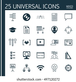 Set Of 25 Universal Icons On Present Badge, Opportunity, Decision Making And More Topics. Vector Icon Set Including Conference, Laptop, Questionnaire And Other Icons.