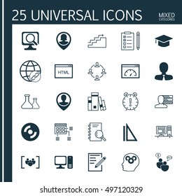 Set Of 25 Universal Icons On Pin Employee, Collaboration, Personal Skills And More Topics. Vector Icon Set Including Blank Cd, Computer, Time Management And Other Icons.