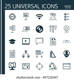 Set Of 25 Universal Icons On Conference, Investment, Blank Cd And More Topics. Vector Icon Set Including Schedule, Graduation, Investment And Other Icons.