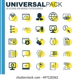 Set Of 25 Universal Icons On Cooperation, Personal Skills, Connectivity And More Topics. Vector Icon Set Including PPC, Cooperation, Computer And Other Icons.