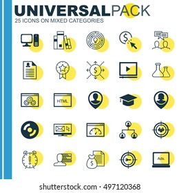 Set Of 25 Universal Icons On Newsletter, Money, Keyword Marketing And More Topics. Vector Icon Set Including PPC, Innovation, Discussion And Other Icons.