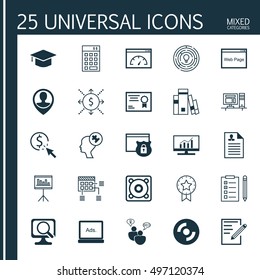Set Of 25 Universal Icons On Schedule, Reminder, Present Badge And More Topics. Vector Icon Set Including Innovation, Present Badge, Money And Other Icons. Set Of 25 Universal Icons On Schedule, Reminder, Present Badge And More Topics. Vector Icon Set Including Innovation, Present Badge, Money And Other Icons.