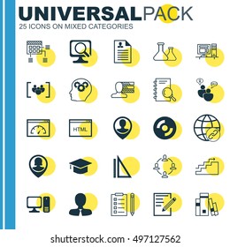 Set Of 25 Universal Icons On Library, Computer, Blank Cd And More Topics. Vector Icon Set Including Collaboration, Connectivity, Manager And Other Icons.
