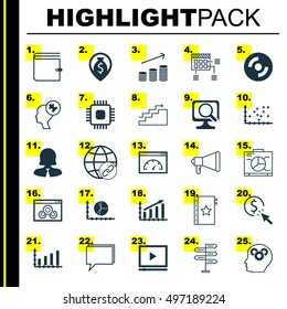 Set Of 25 Universal Icons On Chip, Video Player, Blank Cd And More Topics. Vector Icon Set Including Conference, Business Woman, Schedule And Other Icons.