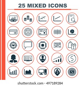 Set Of 25 Universal Icons On Computer, Analysis, Certificate And More Topics. Vector Icon Set Including Certificate, Innovation, Analytics And Other Icons.