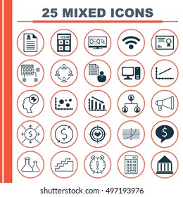 Set Of 25 Universal Icons On Newsletter, Time Management, Growth And More Topics. Vector Icon Set Including Wireless, Newsletter, Business Deal And Other Icons.