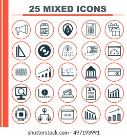 Set Of 25 Universal Icons On Credit Card, Plastic Card, Coins Growth And More Topics. Vector Icon Set Including Circle Graph, Chip, Investment And Other Icons.