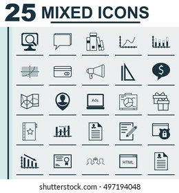 Set Of 25 Universal Icons On Coding, Curriculum Vitae, Security And More Topics. Vector Icon Set Including Female Application, Coaching, Business Deal And Other Icons.
