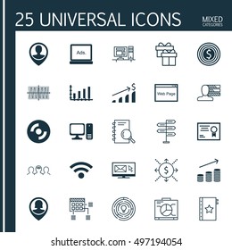 Set Of 25 Universal Icons On Money, Employee Location, Computer And More Topics. Vector Icon Set Including Blank Cd, Newsletter, Computer And Other Icons.