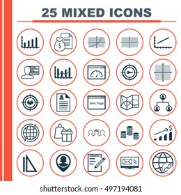 Set Of 25 Universal Icons On Newsletter, Loading Speed, Line Up And More Topics. Vector Icon Set Including Loading Speed, Personal Skills, Paper And Other Icons.
