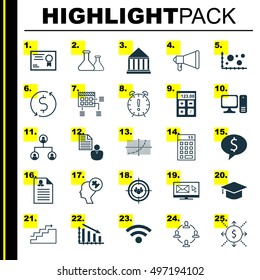 Set Of 25 Universal Icons On Certificate, Graduation, Focus Group And More Topics. Vector Icon Set Including Investment, Line Up, Female Application And Other Icons.