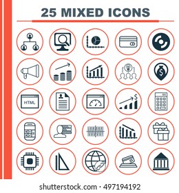 Set Of 25 Universal Icons On Calculation, Personal Skills, Coding And More Topics. Vector Icon Set Including Laptop, Investment, Measurement And Other Icons.