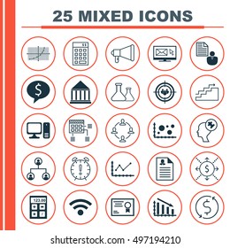 Set Of 25 Universal Icons On Financial, Education Center, Money Trasnfer And More Topics. Vector Icon Set Including Certificate, Computer, Focus Group And Other Icons.