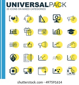 Set Of 25 Universal Icons On Announcement, Comparsion, Measurement And More Topics. Vector Icon Set Including Plastic Card, Bank Payment, Comparsion And Other Icons.