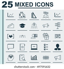 Set Of 25 Universal Icons On Changes Graph, Collaborative Solution, Opportunity And More Topics. Vector Icon Set Including Computer, Warranty, Coaching And Other Icons.