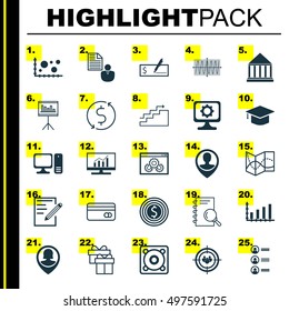 Set Of 25 Universal Icons On Presentation, Computer, Pc And More Topics. Vector Icon Set Including Music, Presentation, Bank Payment And Other Icons.