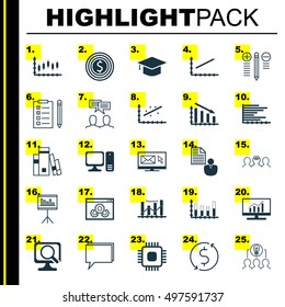Set Of 25 Universal Icons On Computer, Market Research, Coaching And More Topics. Vector Icon Set Including Conference, Keyword Optimisation, Coaching And Other Icons.