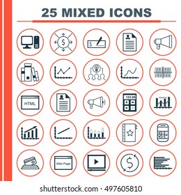 Set Of 25 Universal Icons On Library, Video Player, Cosinus Diagram And More Topics
