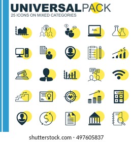 Set Of 25 Universal Icons On Growth, Chemical, Employee Location And More Topics. Vector Icon Set Including Growth, Report, Analysis And Other Icons.