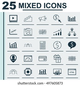 Set Of 25 Universal Icons On Money Trasnfer, Successful Investment, Investment And More Topics. Vector Icon Set Including Keyword Optimisation, Money Trasnfer, Chip And Other Icons.