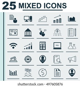 Set Of 25 Universal Icons On Discussion, Focus Group, Wireless And More Topics. Vector Icon Set Including Digital Media, Focus Group, Education Center And Other Icons.
