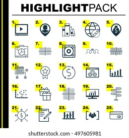 Set Of 25 Universal Icons On Dynamics, Money, Present And More Topics. Vector Icon Set Including Board, Present, Graphical Grid And Other Icons.