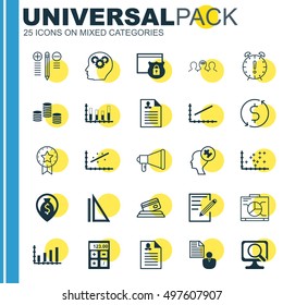 Set Of 25 Universal Icons On Money Trasnfer, Curriculum Vitae, Dynamics And More Topics. Vector Icon Set Including Measurement, Dynamics, Coaching And Other Icons.