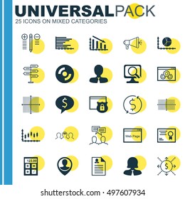 Set Of 25 Universal Icons On Bars Chart, Business Deal, Graphical Grid And More Topics. Vector Icon Set Including Money Trasnfer, Financial, Graphical Grid And Other Icons.