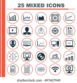 Set Of 25 Universal Icons On Female Application, Wireless, Focus Group And More Topics. Vector Icon Set Including Female Application, Focus Group, Profit Graph And Other Icons.