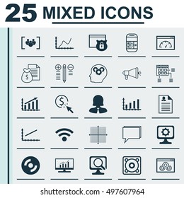 Set Of 25 Universal Icons On Female Application, Wireless, Business Woman And More Topics. Vector Icon Set Including Security, Blank Cd, Website Performance And Other Icons.